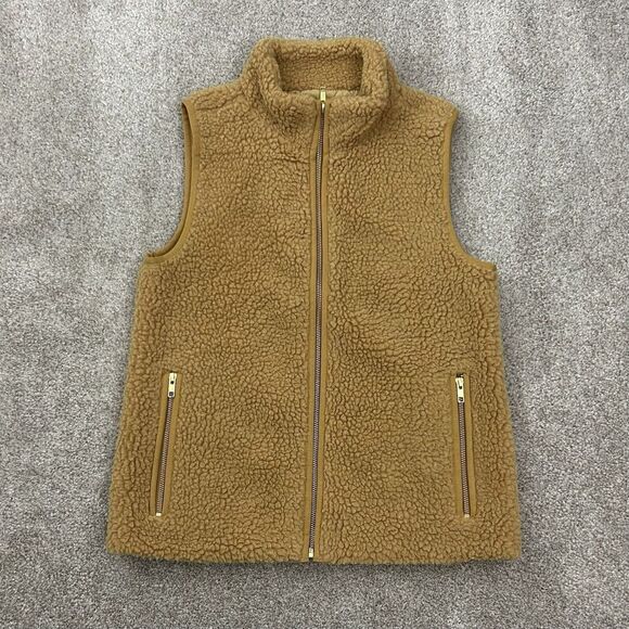 J. Crew Factory Women's‎ Size XS Sherpa Full Zip Fleece Vest Camel Color - Picture 2 of 9